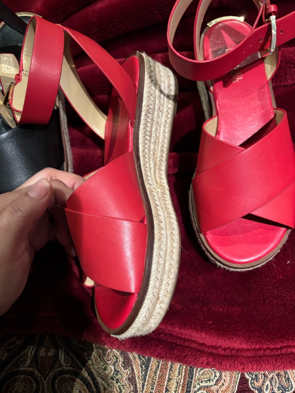 Michael kors Women’s Red Cross-Strap Platform Sandals - Picture 3 of 5
